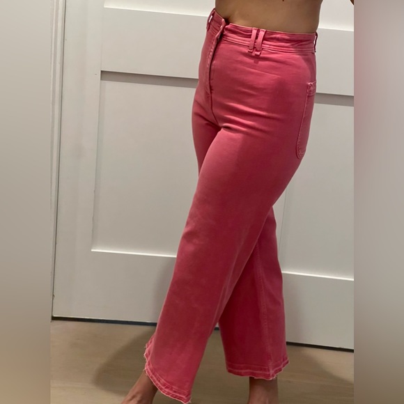 NWOT Bimba y Lola coral pink cropped high-rise wide-leg jeans - Picture 4 of 7
